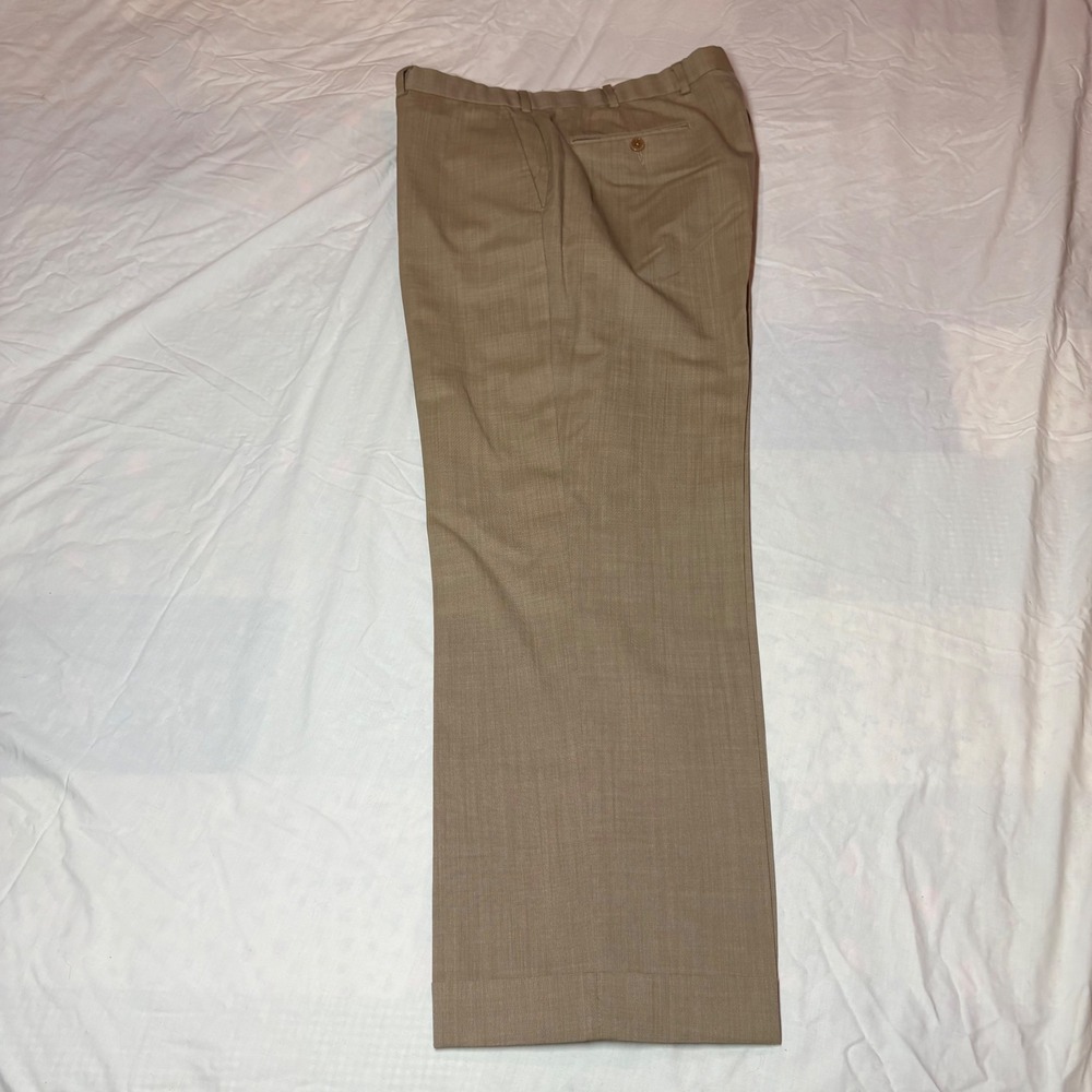 Brooks Brothers 346 Mens Tan‎ 100% Wool Flat Front Cuffed Dress Pants Size 36